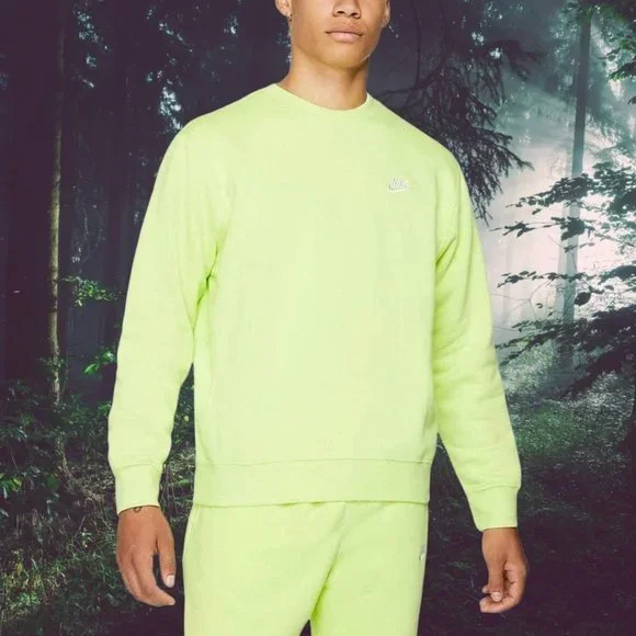 Nike Sportswear Club Fleece Crew Pullover Sweatshirt Men's Size XXLT 2XLT Volt